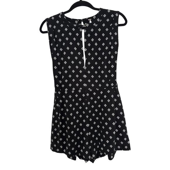 Free People Romper Ashley Black White Diamond Boxy Linen Blend XS - Picture 3 of 10